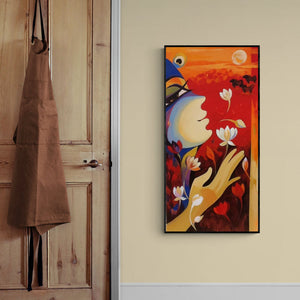 In-situ view of Laxmi Mysore's 'Krishna Calling (Celestial Radiance)' painting in a room