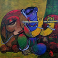 Religious acrylic painting titled 'Krishna With Cow 1', 24x24 inch, by artist Ramesh Gujar on Canvas