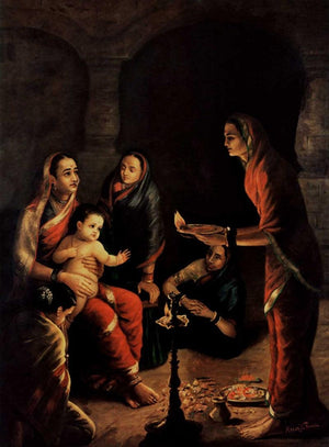 Krishna Drista (The Royal Swan and the Enchanted Princess) by Raja Ravi Varma, Print Oil Figurative Painting on Canvas, X-Small Vertical Wall Art