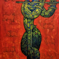 Krishna With Flute' religious acrylic painting by artist Ramesh Gujar, 60x36 inch, on canvas