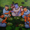 Krishna With Gopis' religious acrylic painting by artist Ramesh Gujar, 51x62 inch, on canvas