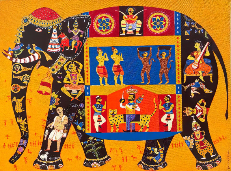 Krishna Hast' religious acrylic painting by artist Bhaskar Lahiri, 36x48 inch, on canvas