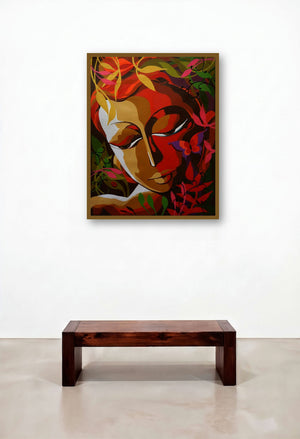 Krishna I (Slumbering in Nature's Embrace) by artist Dhananjay Mukherjee displayed in a Elegant Reception Area