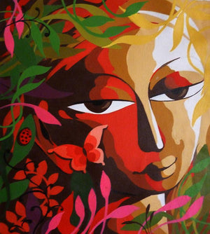 Krishna Iii (Face of Nature) by Dhananjay Mukherjee, Original Acrylic Religious Painting on Canvas, Small Vertical Wall Art