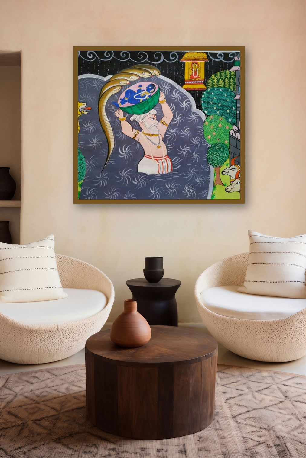 Krishna Janma (Divine Birth) by artist Ujwala Chavan displayed in a Contemporary gallery