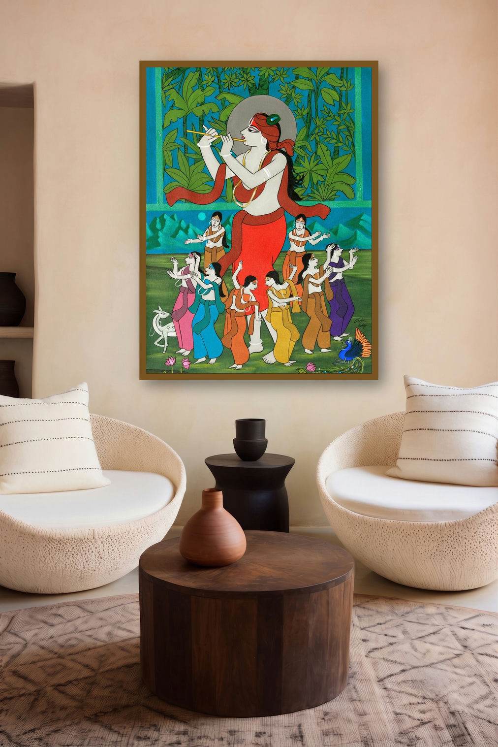 Krishna Raas Leela (Divine Dance) by artist Chetan Katigar displayed in a Museum Style gallery
