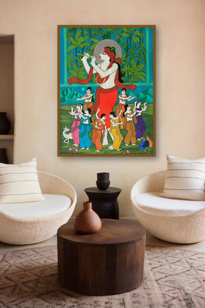 Krishna Raas Leela (Divine Dance) by artist Chetan Katigar displayed in a Museum Style gallery