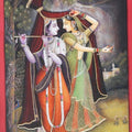 Religious tribal painting titled 'Krishna Radha Rain Leela', 36x24 inches, by artist Rajendra Khanna on Cloth