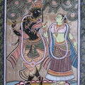 Folk Art fabric painting titled 'Krishna Radha Tasar Cloth Painting I', 12x26 inches, by artist Pradeep Swain on Cloth