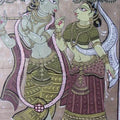 Folk Art fabric painting titled 'Krishna Radha Tasar Cloth Painting V', 20x12 inches, by artist Pradeep Swain on Cloth