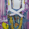 Religious mixed media painting titled 'Krishna Saraswathi', 60x24 inches, by artist Saraswathi Lingampally on Canvas