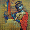 'Krishna Series 1' religious acrylic painting by artist Sanjay Lokhande, 36x36 inch, on canvas