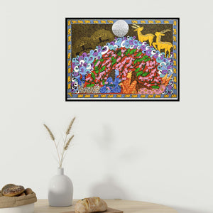 In-situ view of Seema Kohli's 'Krishna Series Lotus Pond (Moonlit Lotus Pond)' painting in a room