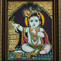 Religious tanjore traditional art titled 'Krishna Tanjore Painting 1', 15x12 inches, by artist VANI VIJAY on Plywood