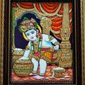 Religious tanjore traditional art titled 'Krishna Tanjore Painting 3', 15x12 inches, by artist VANI VIJAY on Plywood