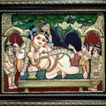 Religious tanjore traditional art titled 'Krishna Tanjore Painting 8', 12x15 inches, by artist VANI VIJAY on Plywood