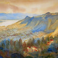 Landscape watercolor painting titled 'Krishna Valley Panchgani 11', 22x44 inches, by artist Sunil Kale on Arches Paper