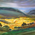 Landscape watercolor painting titled 'Krishna Valley Panchgani 6', 22x44 inches, by artist Sunil Kale on Arches Paper