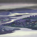 Landscape watercolor painting titled 'Krishna Valley Panchgani 7', 22x44 inches, by artist Sunil Kale on Arches Paper