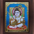 Religious tanjore traditional art titled 'Krishna with Butter Pot Tanjore Painting', 24x18 inches, by artist Myangadi Tanjore on Plywood