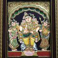 Religious tanjore traditional art titled 'Krishna With Gopikas Tanjore Painting', 15x12 inches, by artist VANI VIJAY on Plywood