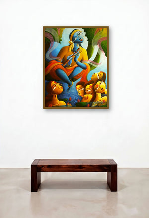 Krishna With Gopiyan by artist Dhananjay Mukherjee displayed in a Transitional Reception Area