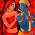 Figurative acrylic painting titled 'Krishna With She', 30x36 inches, by artist Sekhar Roy on Canvas
