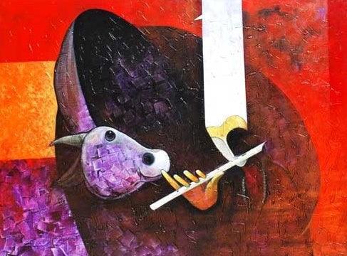 Krishna With The Cow Painting by Narayan Shelke | ArtZolo.com