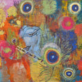 Abstract mixed media titled 'Krishna&#039;s Colors', 18x24 inches, by artist Dipti Pandit on Canvas Board