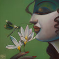 Krishnakali' figurative acrylic painting by artist Sumon Naskar, 10x10 inch, on canvas