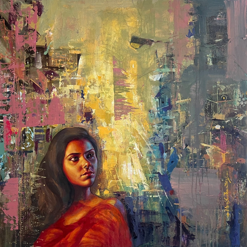 'Krishnakali 4' figurative oil painting by artist Harisadhan Dey, 30x30 inch, on canvas