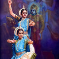 Religious oil painting titled 'Krishnarjuna Geethopadesh', 36x24 inches, by artist Rajeev M Y on Canvas