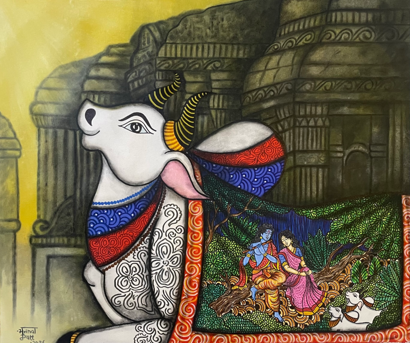 Krishnavallabha' religious acrylic-oil painting by artist Mrinal Dutt, 32x38 inch, on canvas