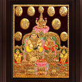 Religious tanjore traditional art titled 'Kubera Lakshmi Tanjore Painting', 24x18 inches, by artist Myangadi Tanjore on Plywood