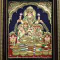 Religious tanjore traditional art titled 'Kuberalakshmi Tanjore Painting', 15x12 inches, by artist VANI VIJAY on Plywood