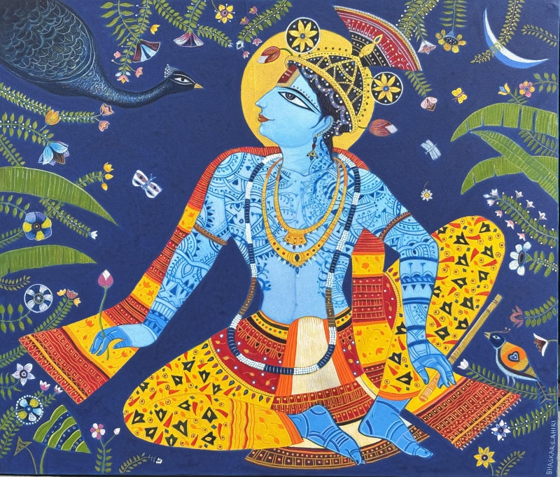 Kunjavan' religious acrylic painting by artist Bhaskar Lahiri, 30x36 inch, on canvas