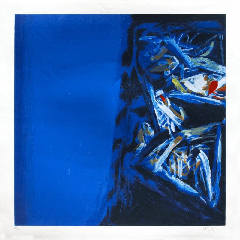 Abstract serigraphs painting titled 'L Hiver', 40x40 inches, by artist S. H. Raza on Paper