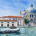 La Salute Venice by Lasya Upadhyaya, Original Watercolor Cityscape Painting on Paper, Large Horizontal Wall Art