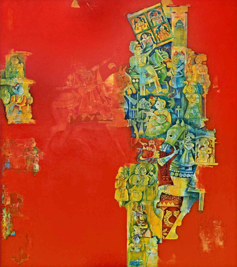 Laal Mein Likhi Dastan' figurative acrylic painting by artist Ashish Bodade, 50x44 inch, on canvas