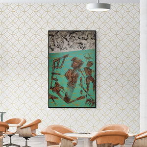Preview of 'Labourer (Fragments of Existence)' Painting by Dhananjoy Das Painting shown on a wall in a furnished room.