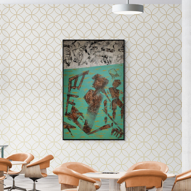 Dhananjoy Das Painting's painting 'Labourer (Fragments of Existence)' displayed in a modern living room setting