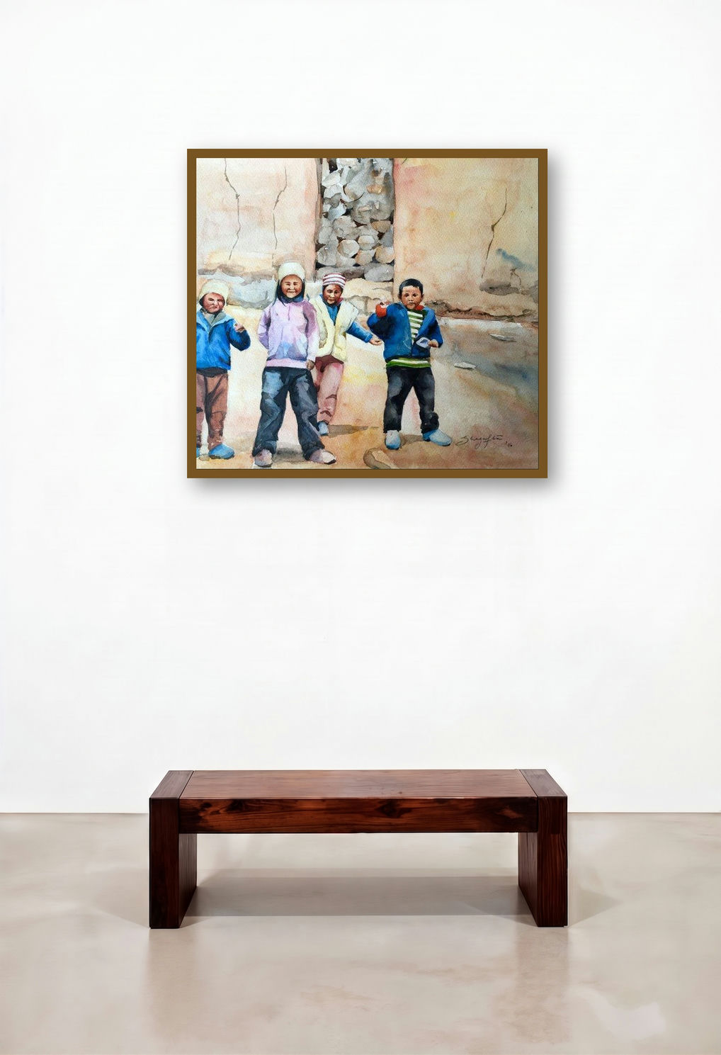 Ladakh by artist Shagufta Mehdi displayed in a Contemporary Luxury Hotel Lobby