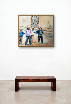 Ladakh by artist Shagufta Mehdi displayed in a Contemporary Luxury Hotel Lobby