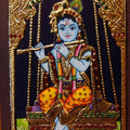 Religious tanjore traditional art titled 'Laddu Gopal Tanjore Painting', 24x18 inches, by artist VANI VIJAY on Plywood