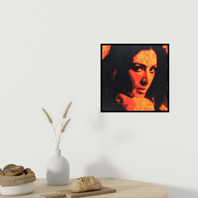 In-situ view of Sujit Karmakar's 'The Lady 1 (Bloom Within)' painting in a room