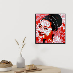 In-situ view of Sujit Karmakar's 'The Lady 2 (Floral Fusion)' painting in a room