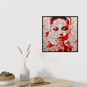 In-situ view of Sujit Karmakar's 'The Lady 3 (Floral Fusion)' painting in a room