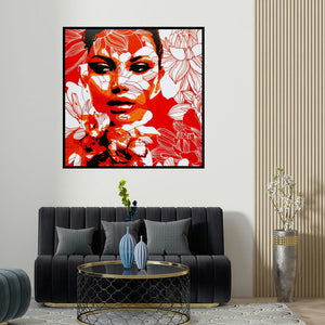 Sujit Karmakar's 'The Lady 5' painting visualized above a sofa in a contemporary room.