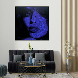 Sujit Karmakar's 'The Lady 6 (Bloom Within)' painting visualized above a sofa in a contemporary room.