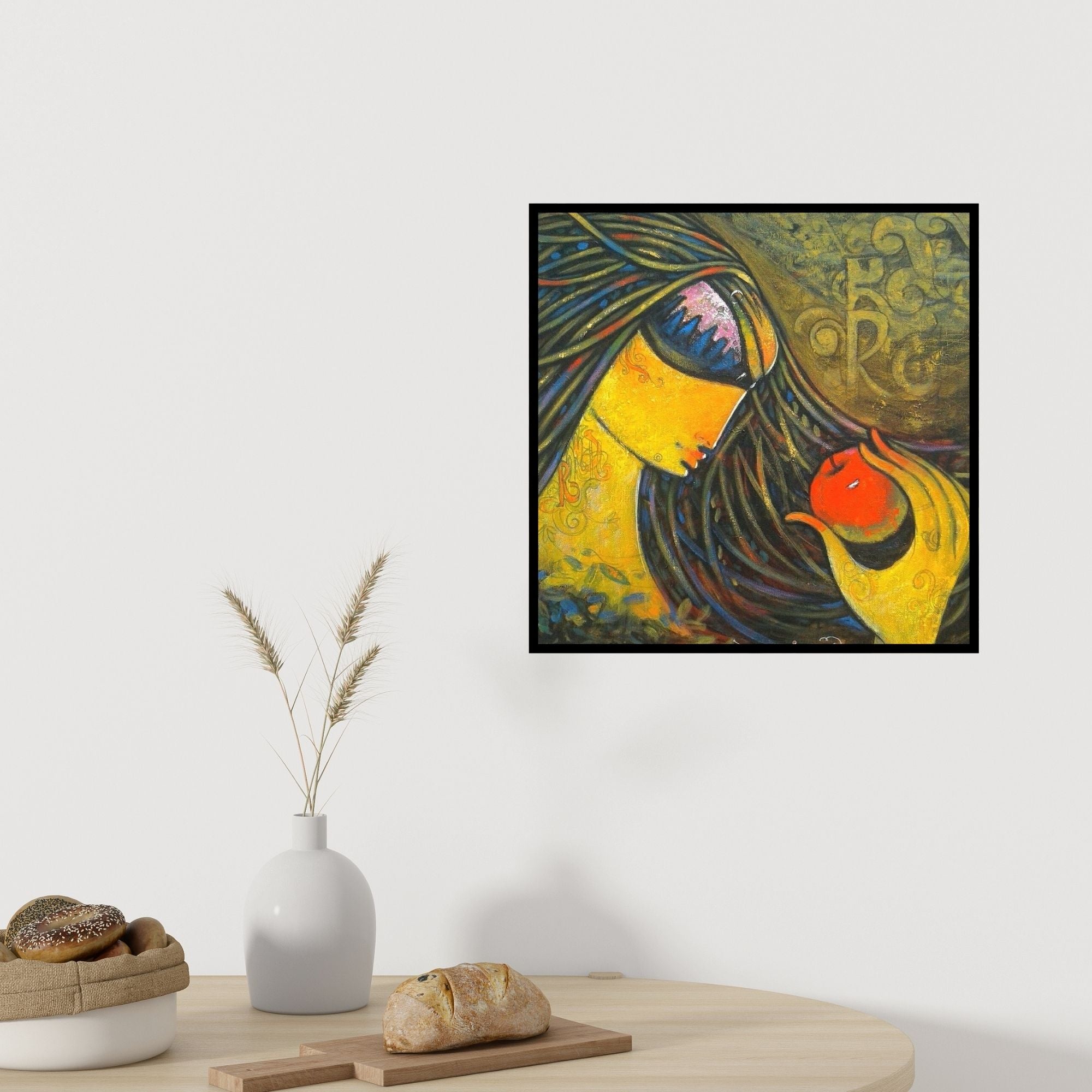 In-situ view of Ramesh Gujar's 'Lady (Eve's Awakening)' painting in a room